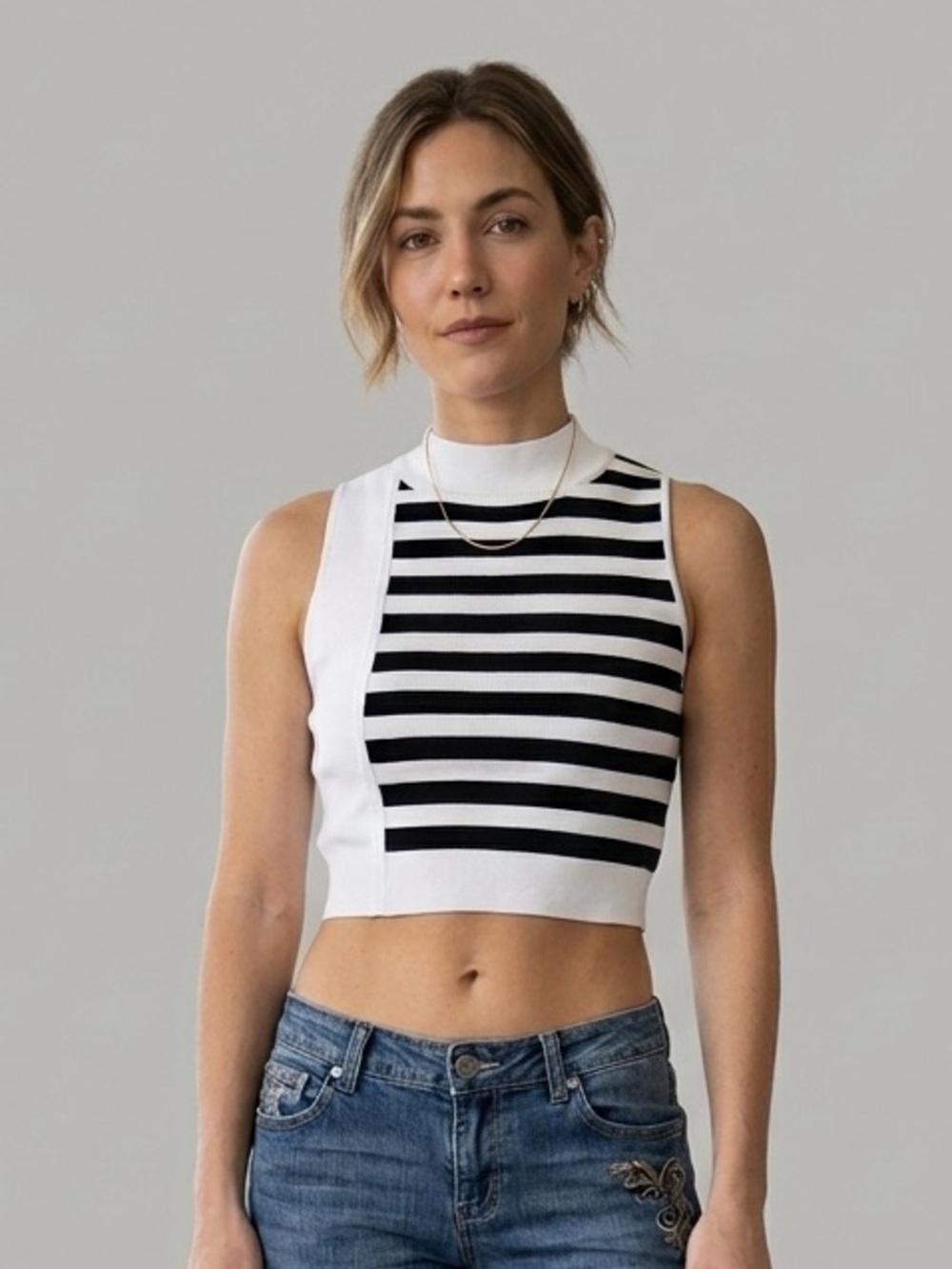 bebe Black and White Y2K Striped Tank Top- Medium